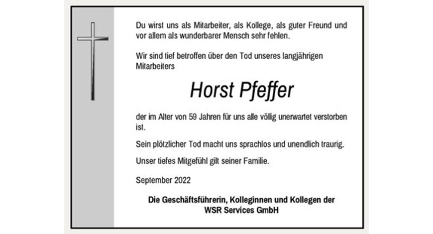 Todesanzeige Horst Pfeffer